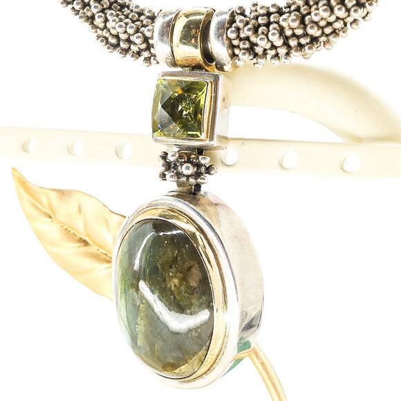 Michael Dawkins 925 Sterling Caviar Beaded Necklace Labradorite Peridot Pendant - Picture 10 of 16